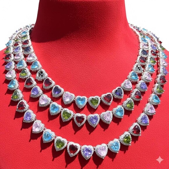 Multi Coloured Heart Necklace 16inch